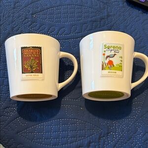 Vintage 2006 STARBUCKS White Mugs with Arabian Mocha and Serena Labels